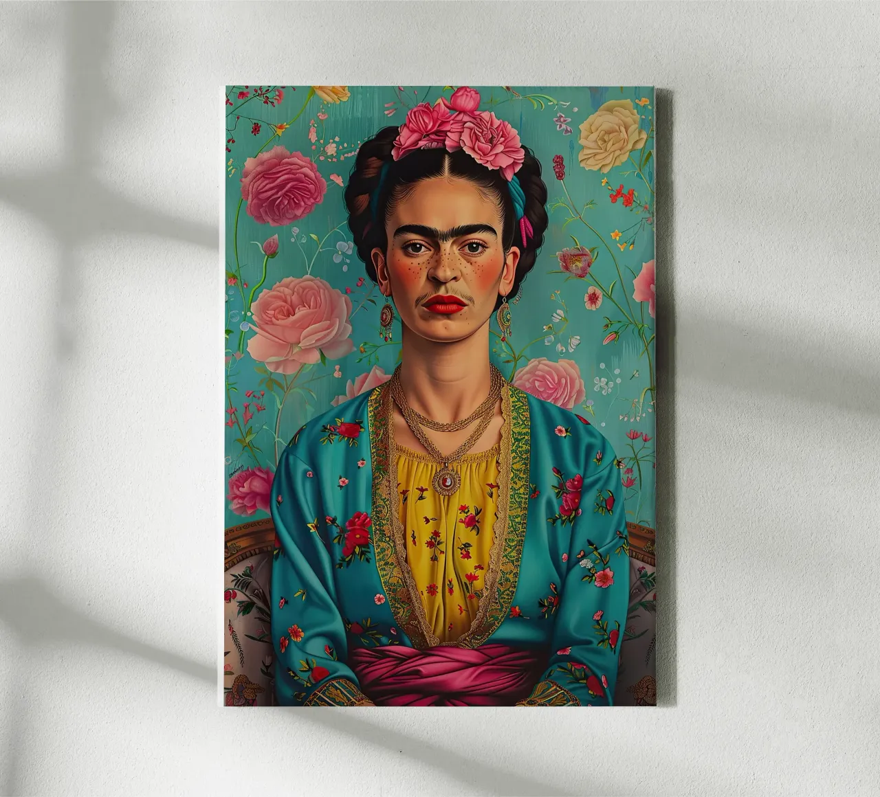 Frida Kahlo "Resilience in Every Stroke" tela da Fantasias Florales