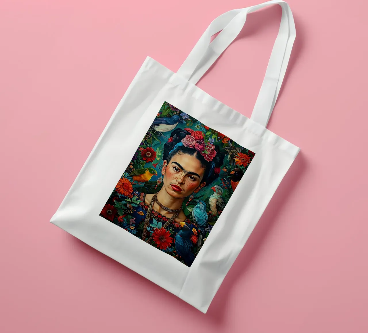 Frida Kahlo "Strength in Silence" borsa in juta da Fantasias Florales