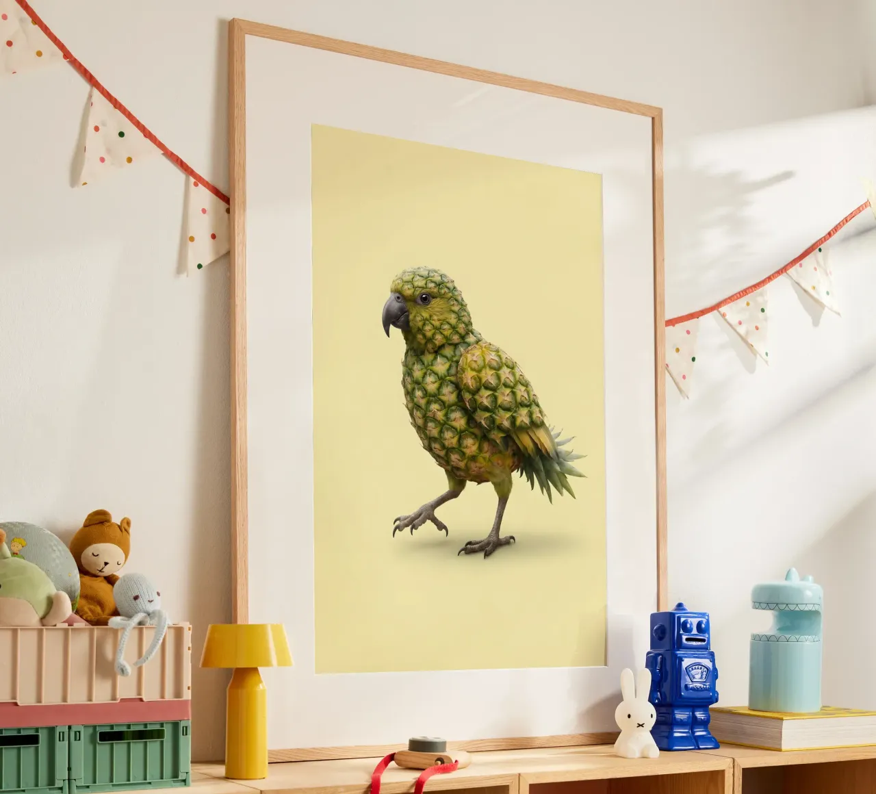 Pineapple Parrot Fusion Art – Tropical Surreal Illustration Poster von Fruit Fusion Creatures