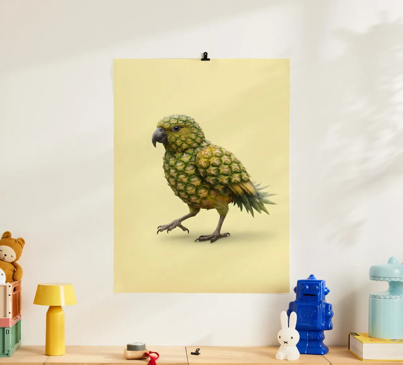 Pineapple Parrot Fusion Art – Tropical Surreal Illustration Poster von Fruit Fusion Creatures