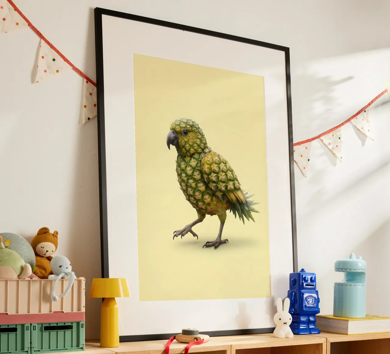 Pineapple Parrot Fusion Art – Tropical Surreal Illustration Poster von Fruit Fusion Creatures
