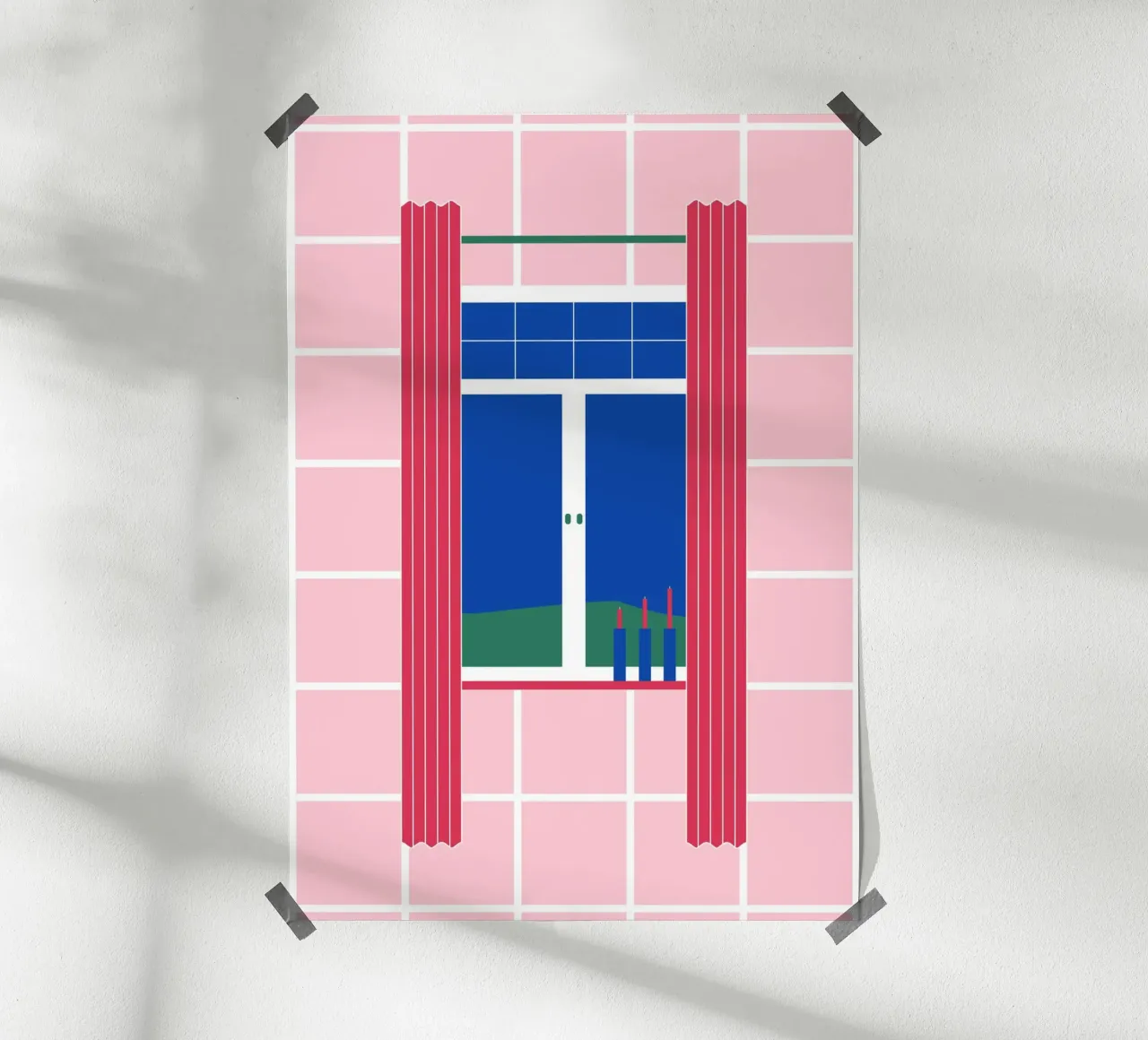 Window on large chequered pattern poster by janamossmann