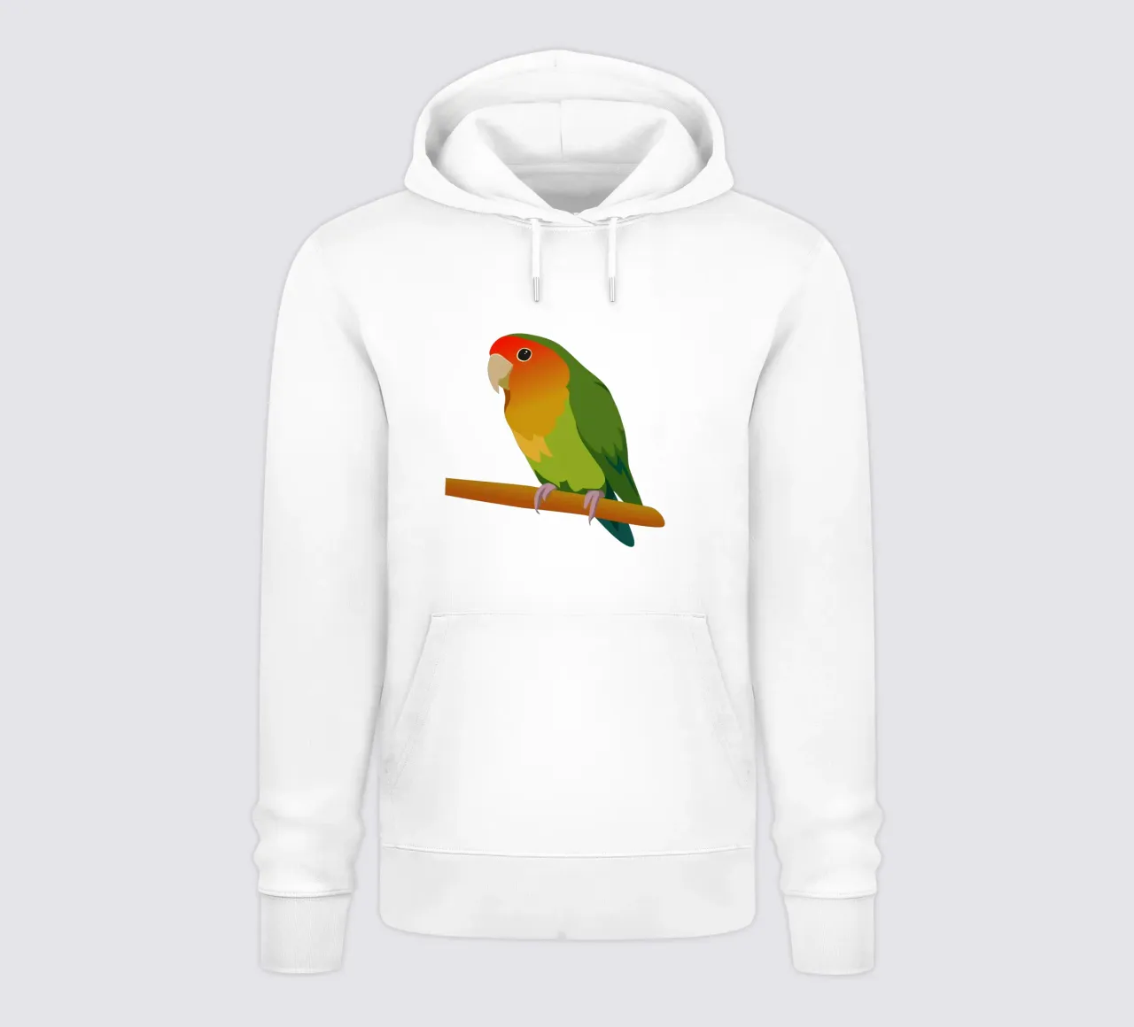 Un'illustrazione digitale di un inseparabile dal muso di pesca felpa con cappuccio da Bwiser