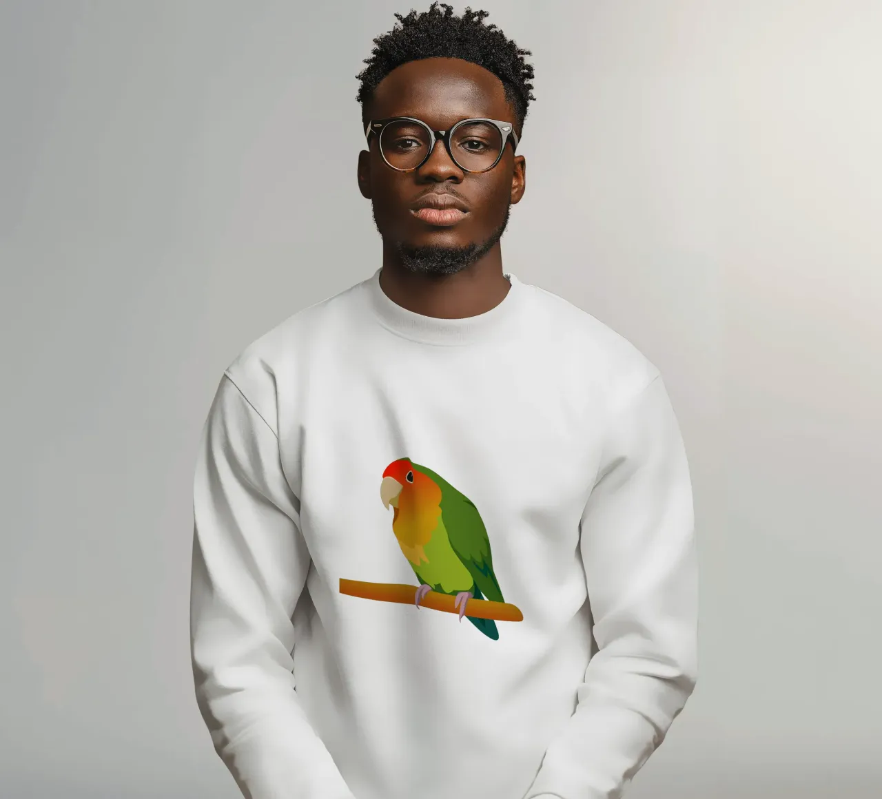 Un'illustrazione digitale di un inseparabile dal muso di pesca felpa da Bwiser