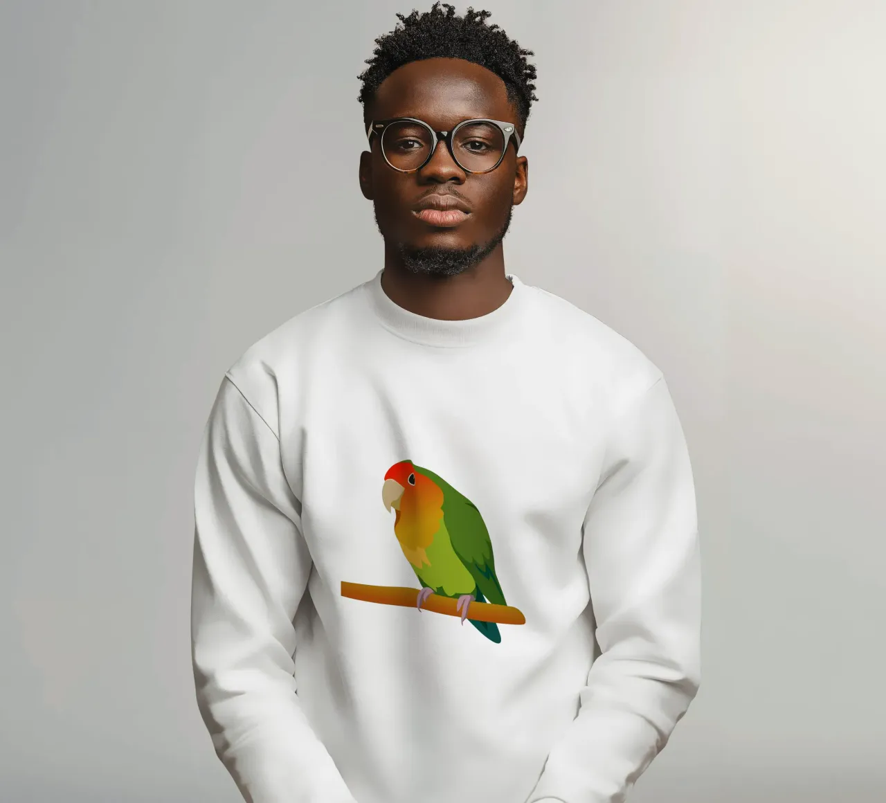 Un'illustrazione digitale di un inseparabile dal muso di pesca felpa da Bwiser