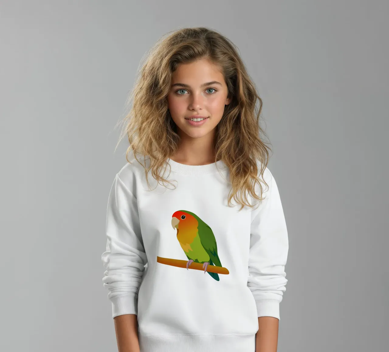 Un'illustrazione digitale di un inseparabile dal muso di pesca felpa bambino da Bwiser