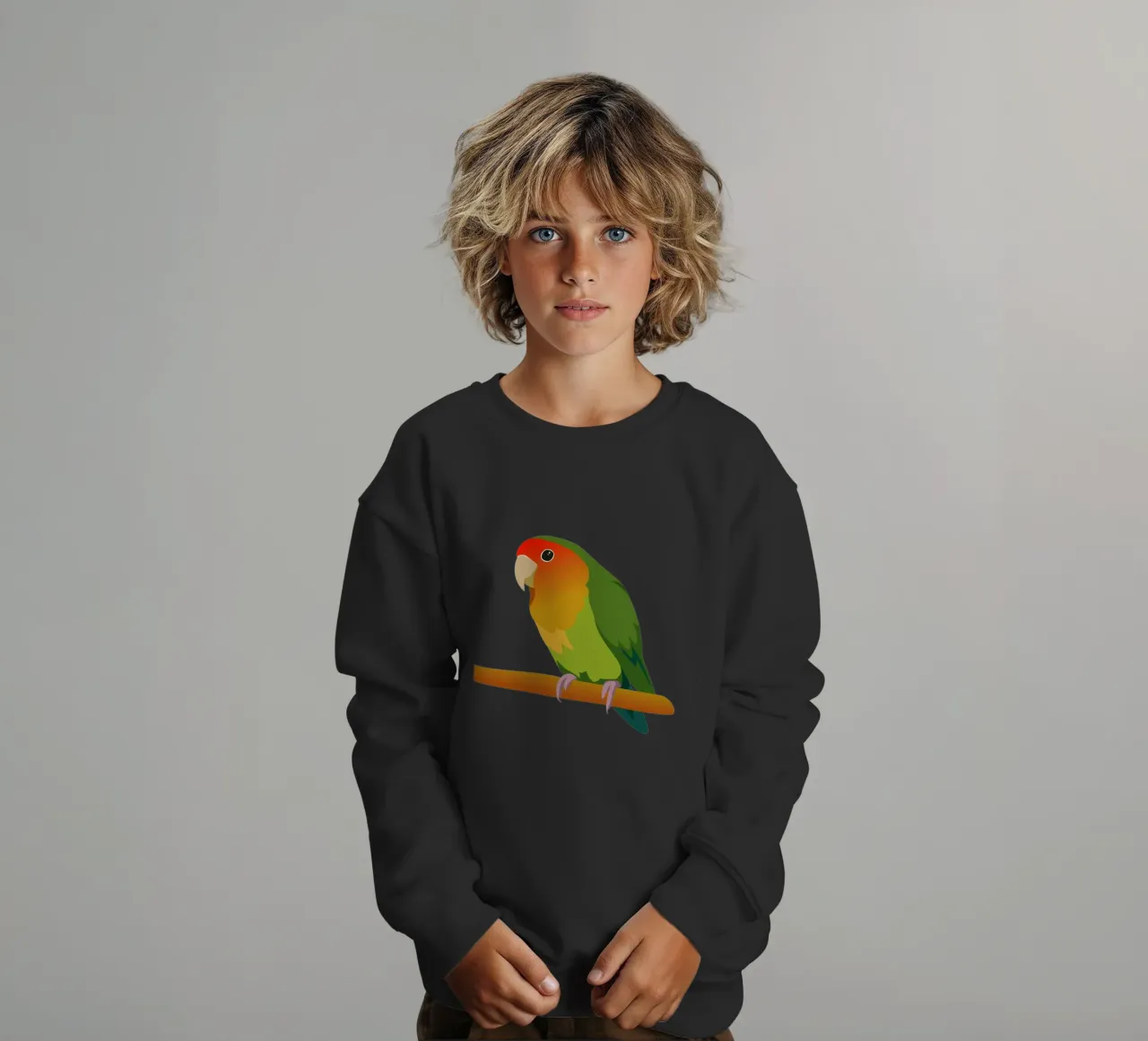 Un'illustrazione digitale di un inseparabile dal muso di pesca felpa bambino da Bwiser