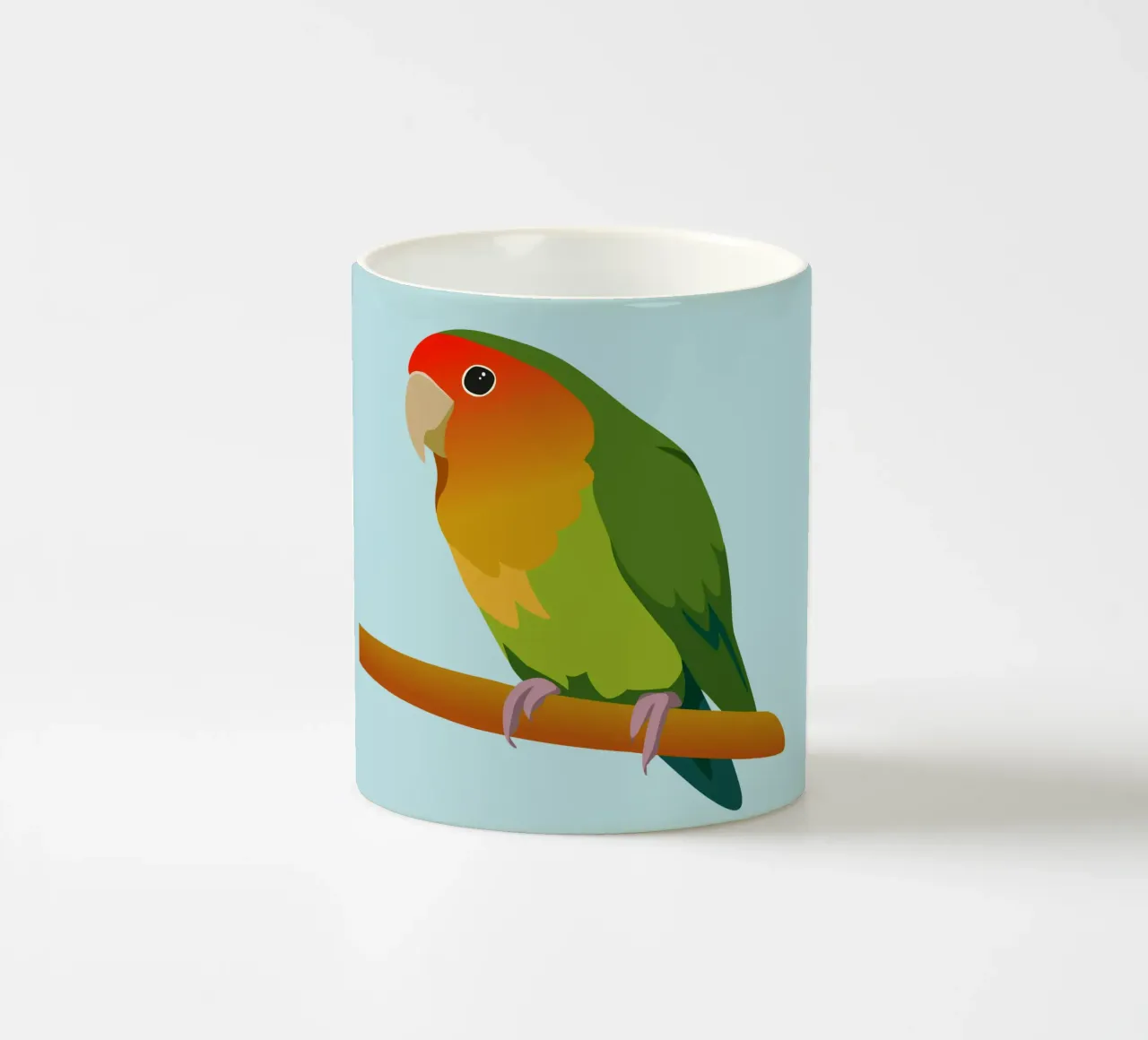 Un'illustrazione digitale di un inseparabile dal muso di pesca tazza in ceramica da Bwiser