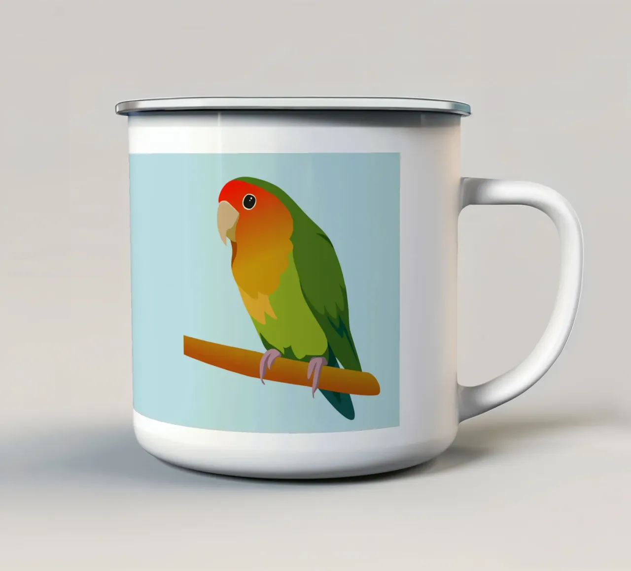 Un'illustrazione digitale di un inseparabile dal muso di pesca tazza in smalto da Bwiser