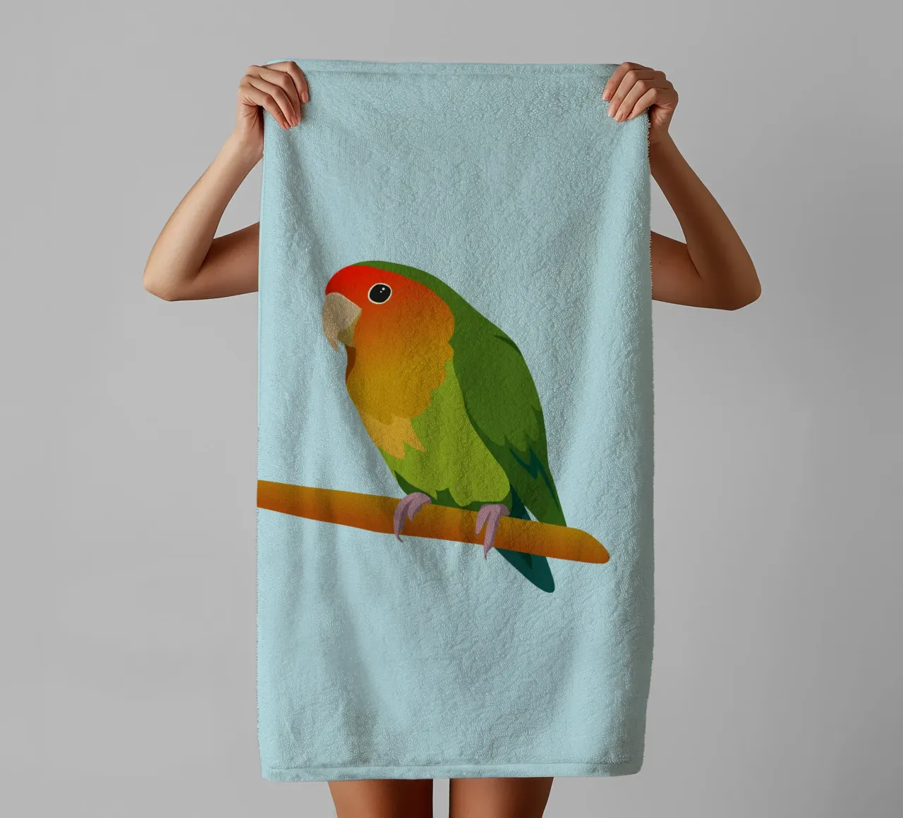 Un'illustrazione digitale di un inseparabile dal muso di pesca asciugamano da bagno da Bwiser