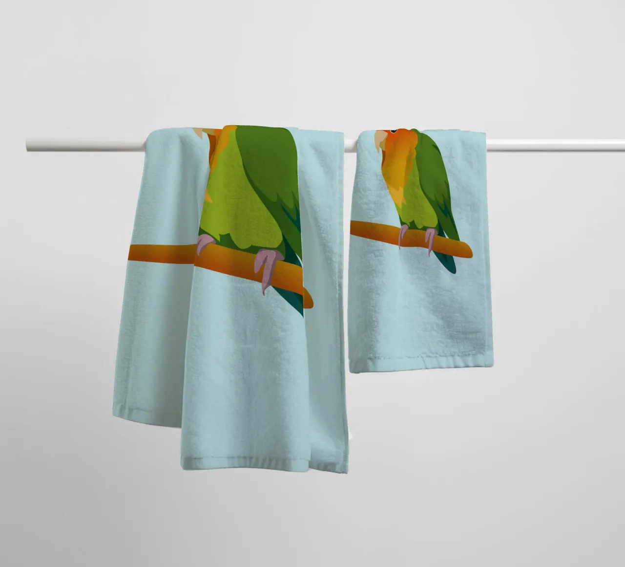 Un'illustrazione digitale di un inseparabile dal muso di pesca asciugamano da bagno da Bwiser