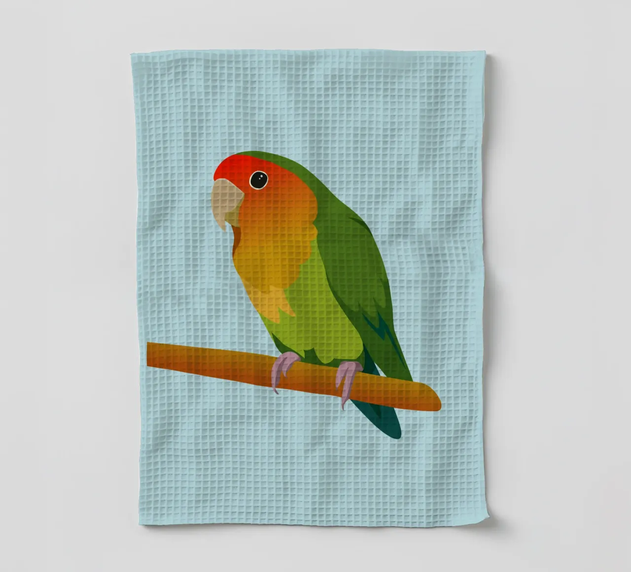 Un'illustrazione digitale di un inseparabile dal muso di pesca canovaccio da cucina da Bwiser