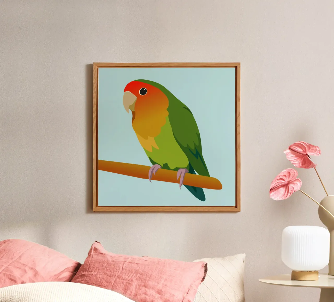 Un'illustrazione digitale di un inseparabile dal muso di pesca alluminio dibond da Bwiser