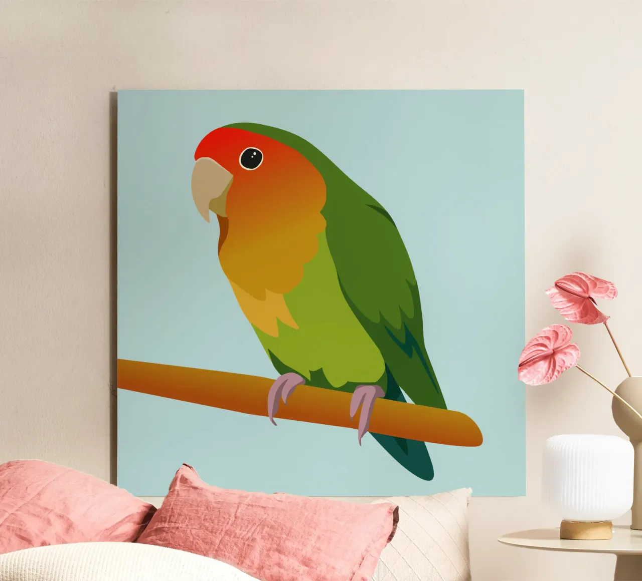 Un'illustrazione digitale di un inseparabile dal muso di pesca alluminio dibond da Bwiser