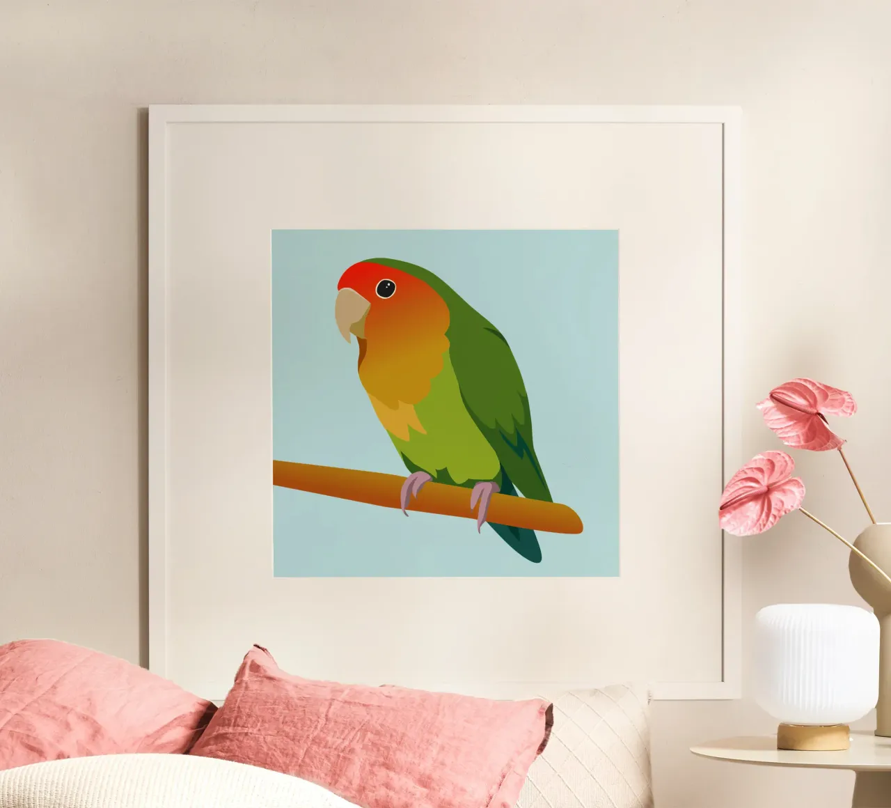 Un'illustrazione digitale di un inseparabile dal muso di pesca carta hahnemühle da Bwiser