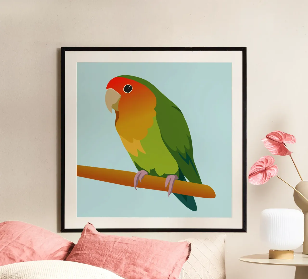 Un'illustrazione digitale di un inseparabile dal muso di pesca carta hahnemühle da Bwiser