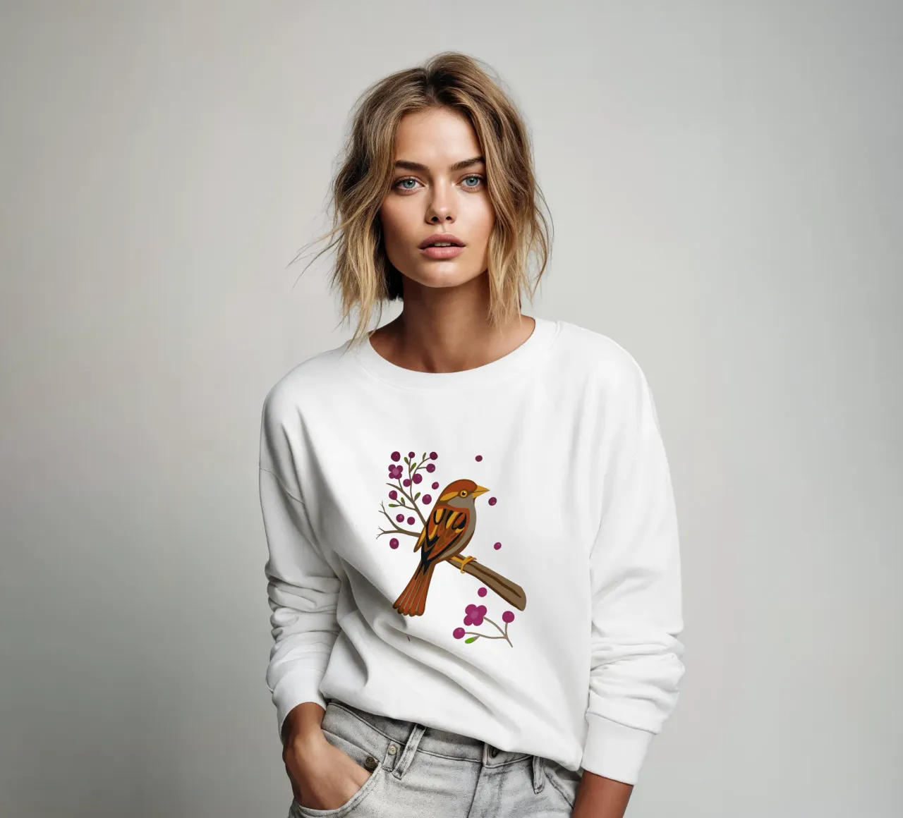 Passero su un ramo fiorito felpa da Bwiser