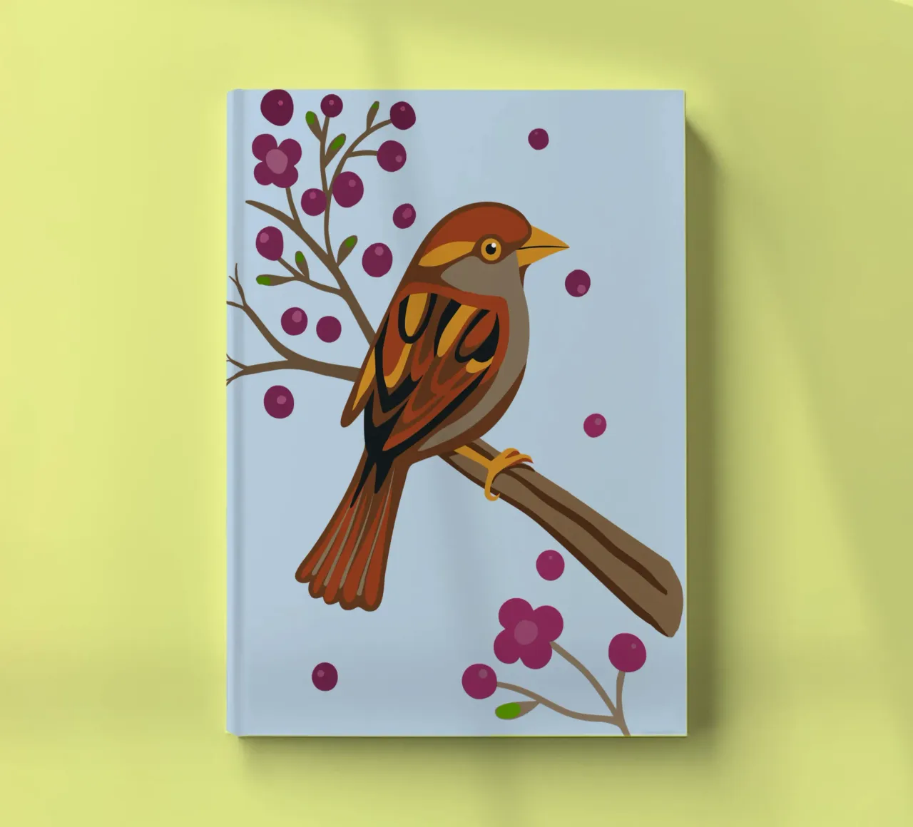 Sparrow on a branch with blossom notebook by Bwiser
