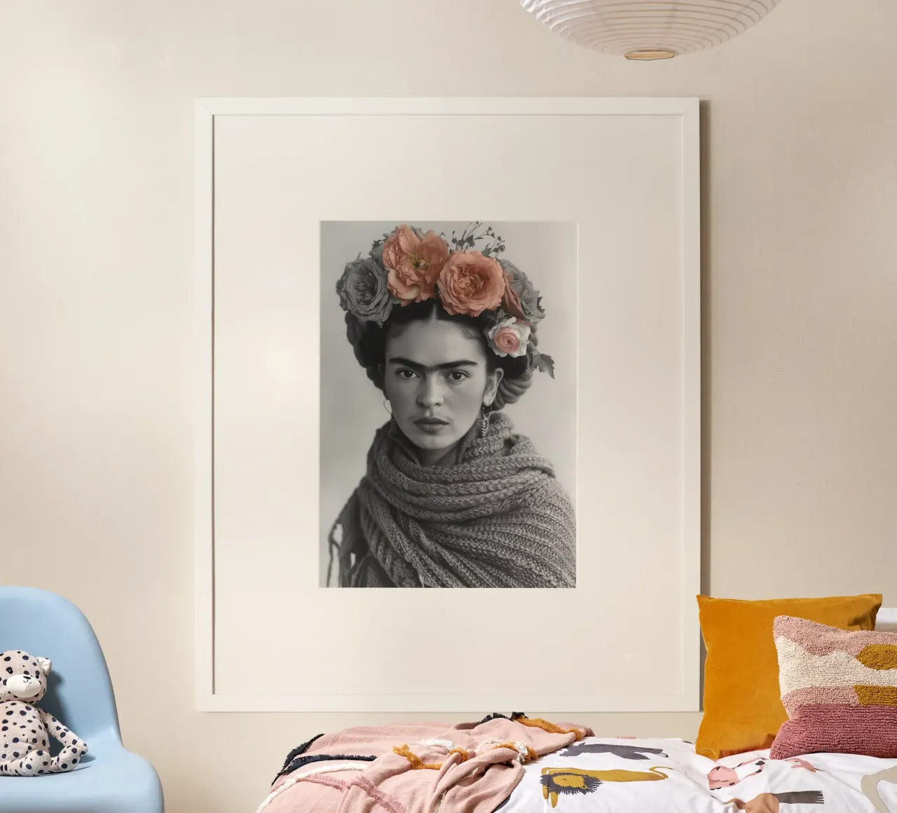 Frida Kahlo "Echoes of Passion" Poster mit Holzrahmen von Fantasias Florales