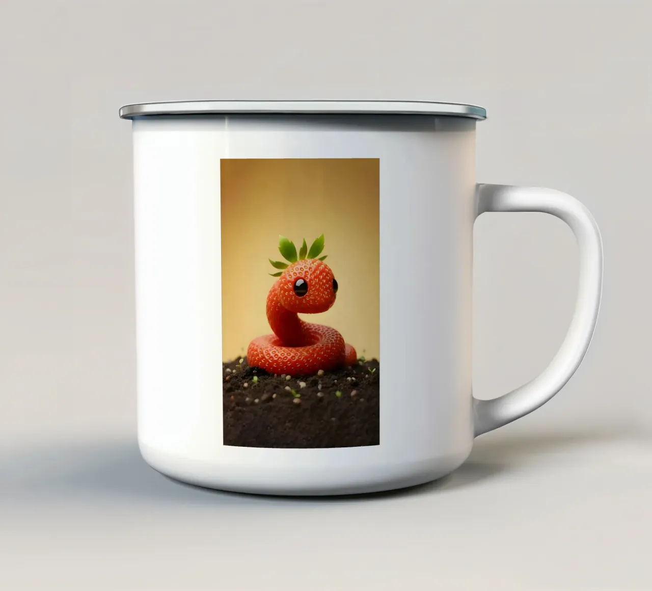 Serpente fragola - Creatura di frutta surreale e carina tazza in smalto da Fruit Fusion Creatures