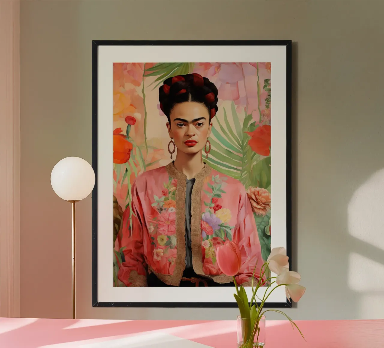 Frida Kahlo "Defiance in Art" poster con telaio in legno da Fantasias Florales