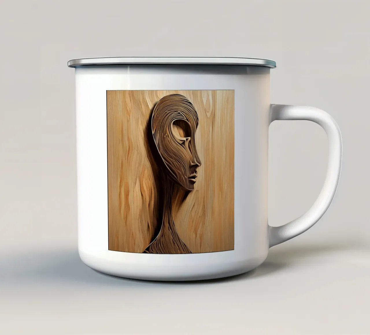 Effetto maschera in legno intagliato tazza in smalto da dinem