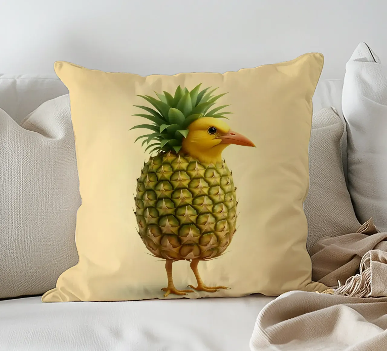 Ananas Bird Art - Design di frutta tropicale cuscino da Fruit Fusion Creatures