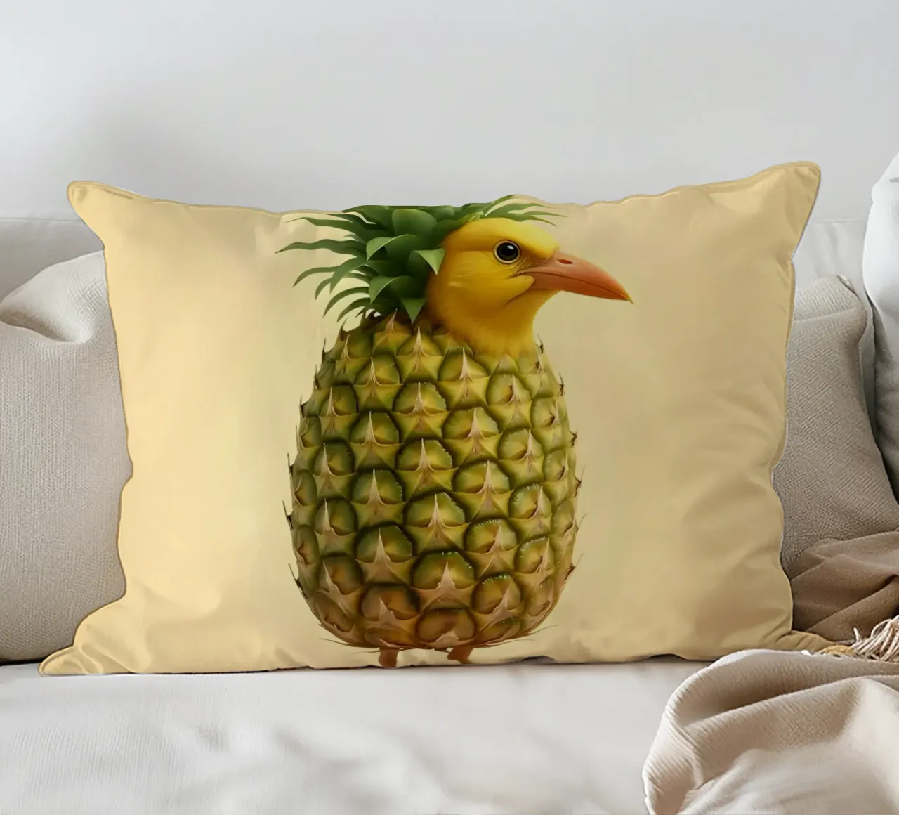 Ananas Bird Art - Design di frutta tropicale cuscino da Fruit Fusion Creatures