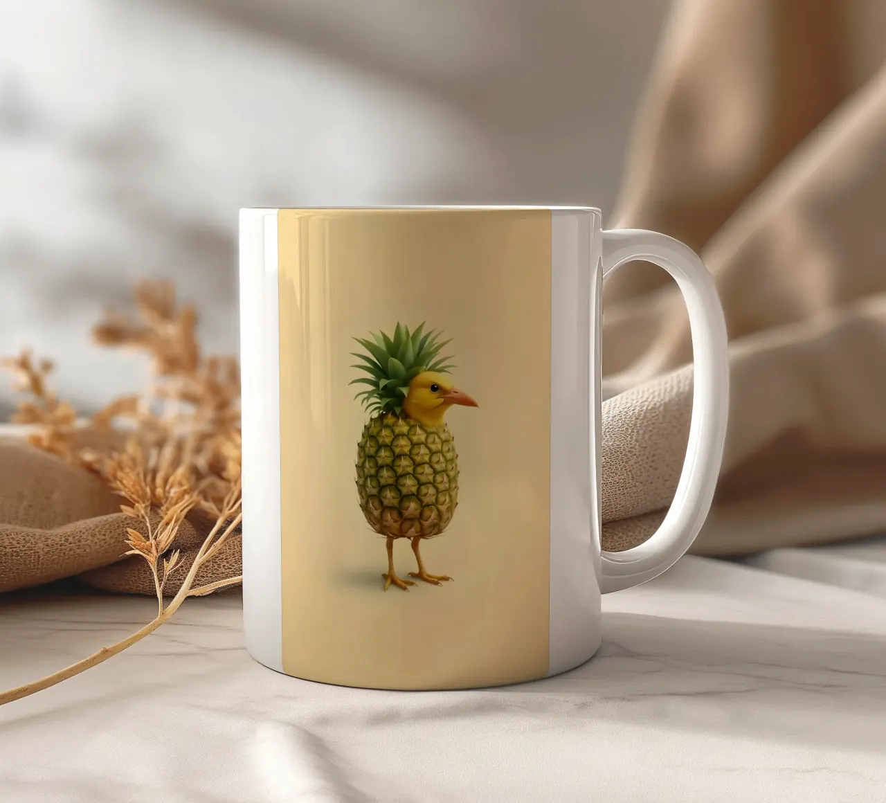 Ananas Bird Art - Design di frutta tropicale tazza in ceramica da Fruit Fusion Creatures
