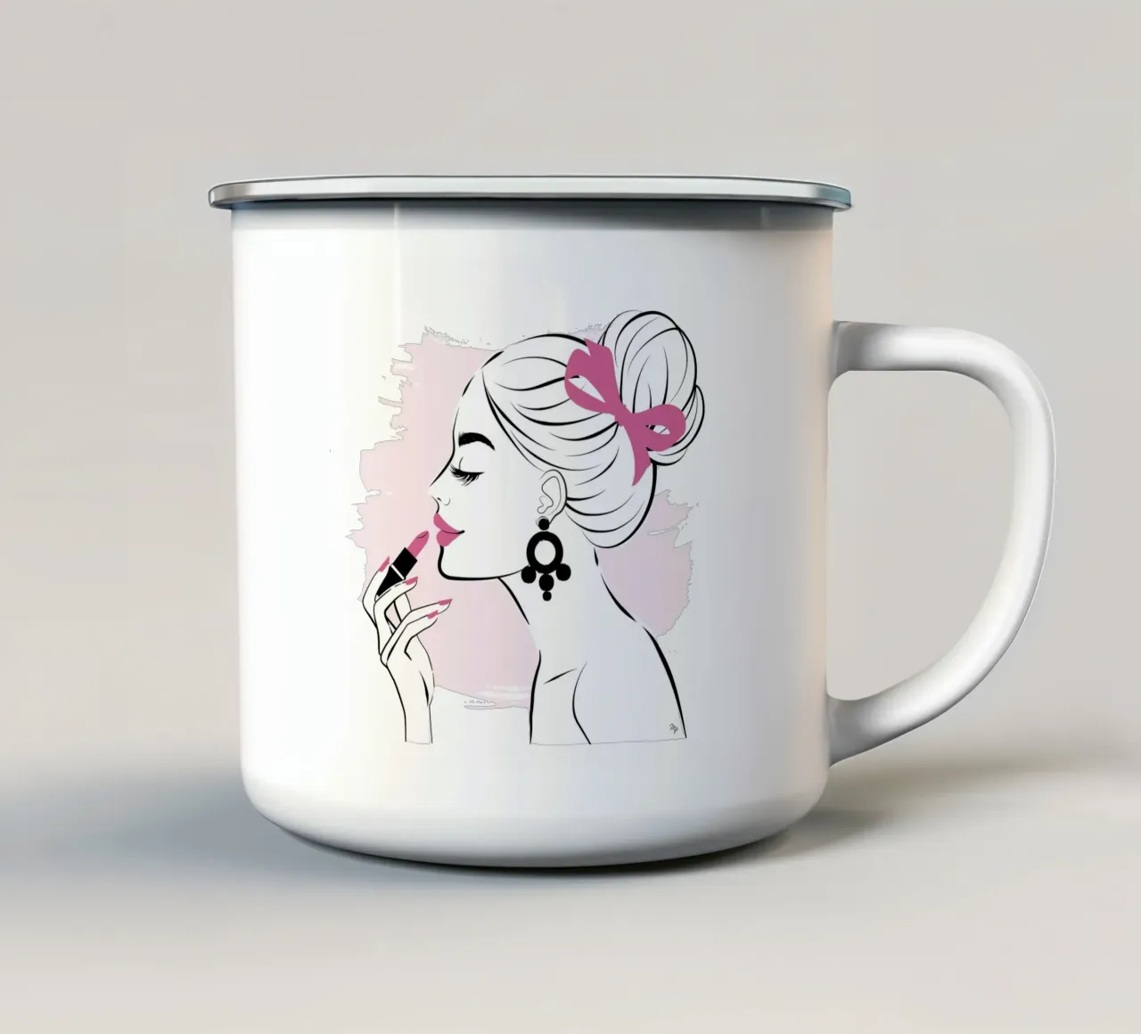 Ritratto di ragazza truccata tazza in smalto da Martina