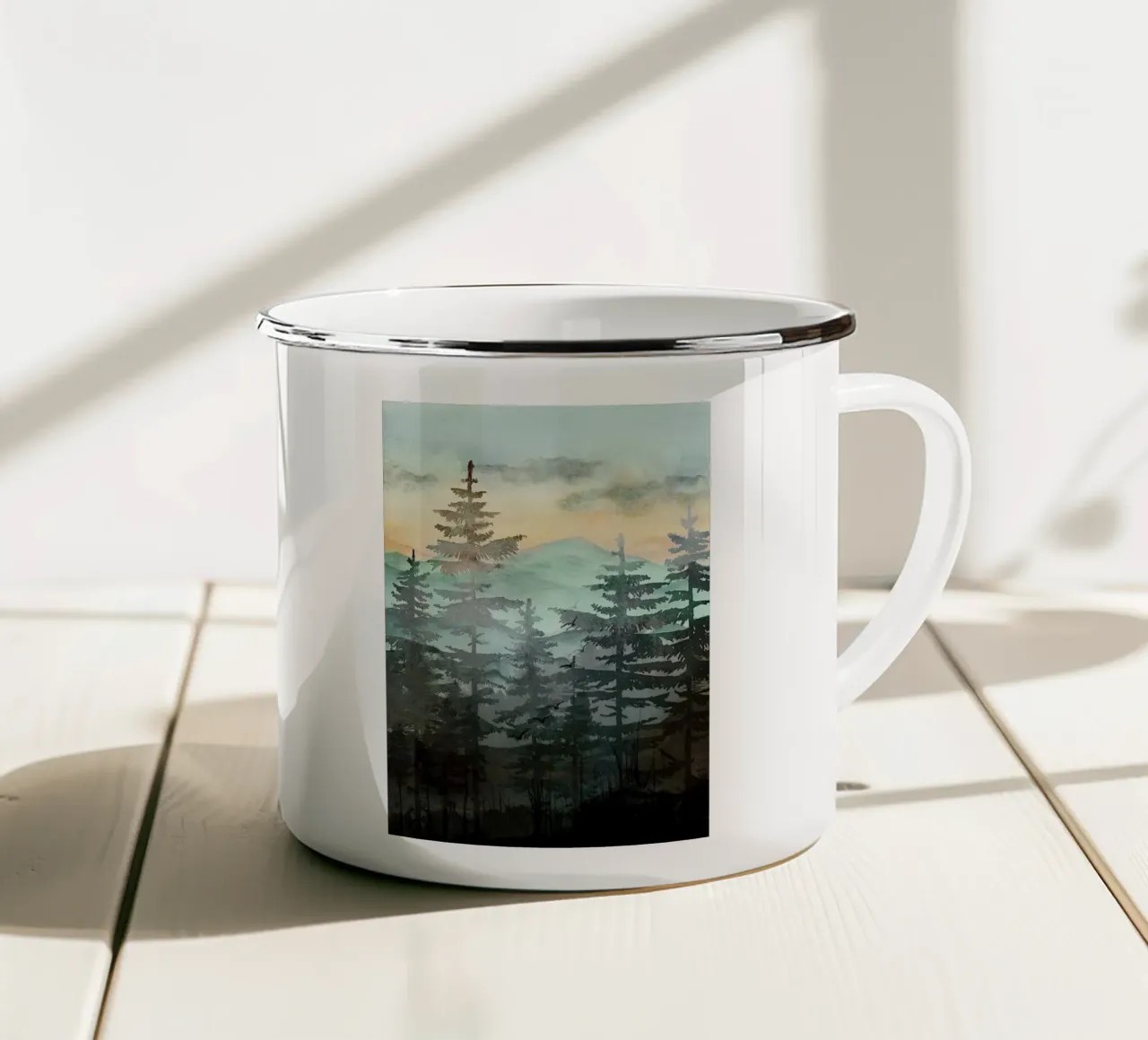 Pine Trees tazza in smalto da Lynn Janet