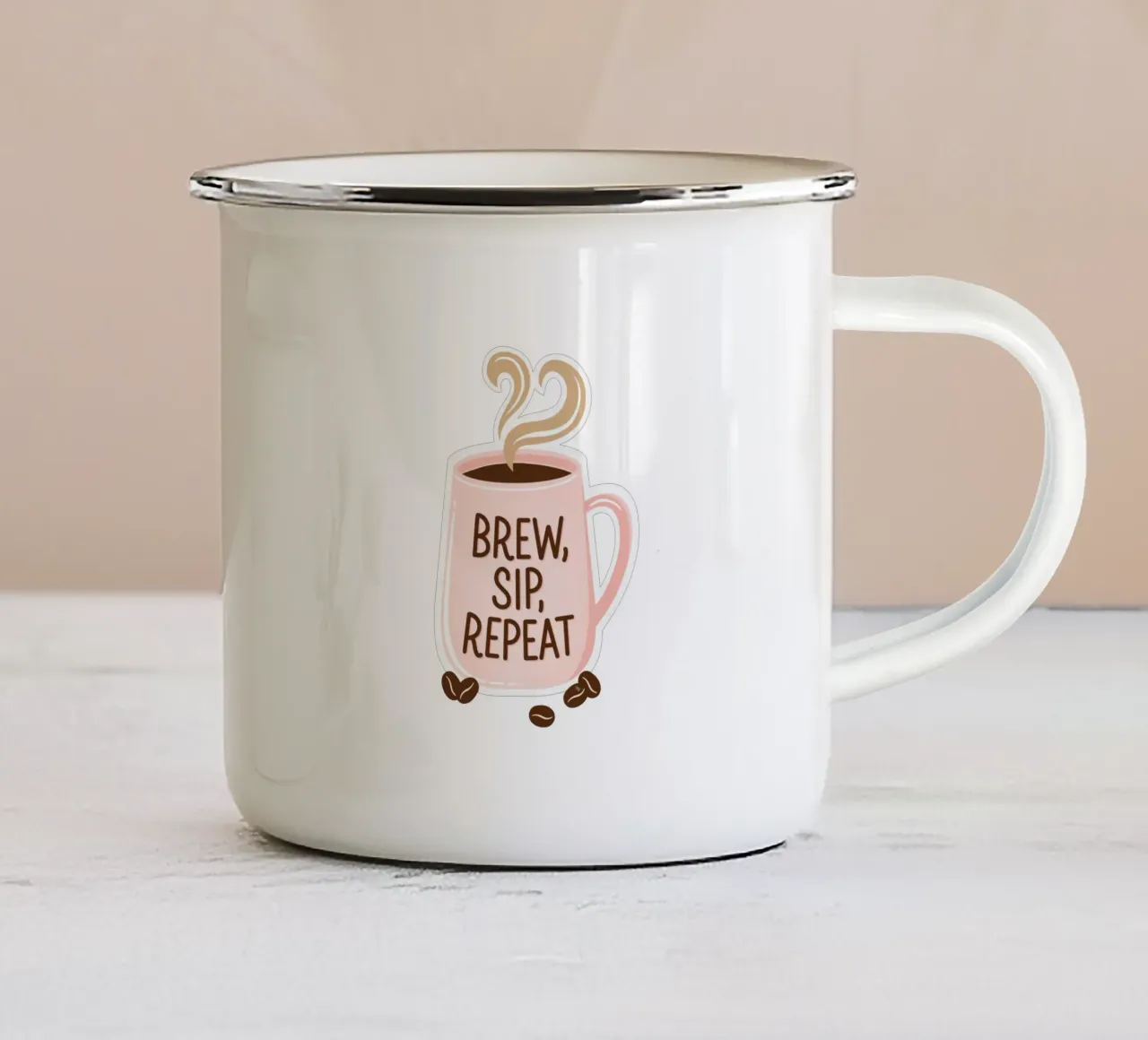 Tazza da caffè "Brew, Sip, Repeat". tazza in smalto da Martina
