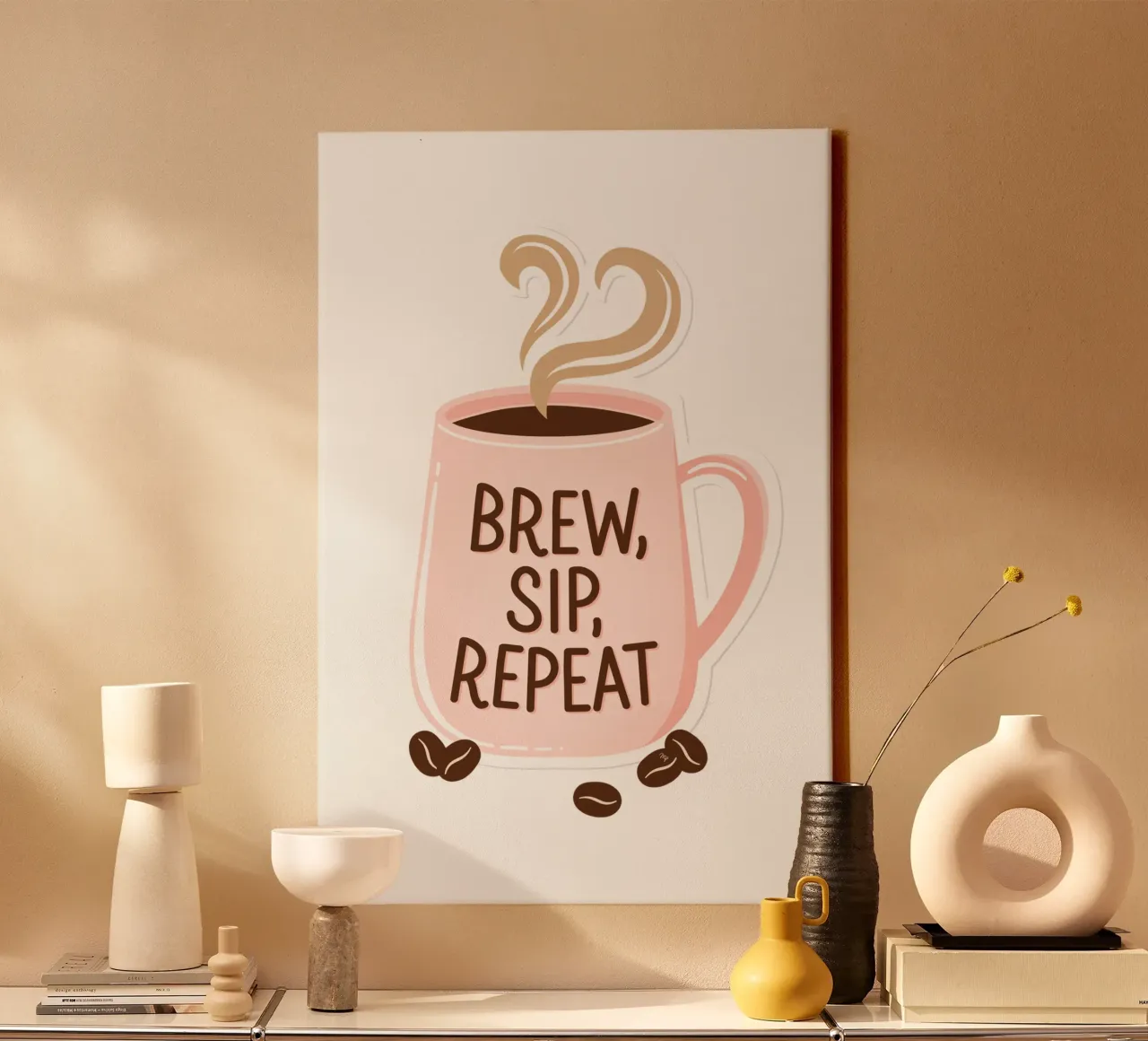 Koffiebeker zetten, nippen, herhalen canvas van Martina