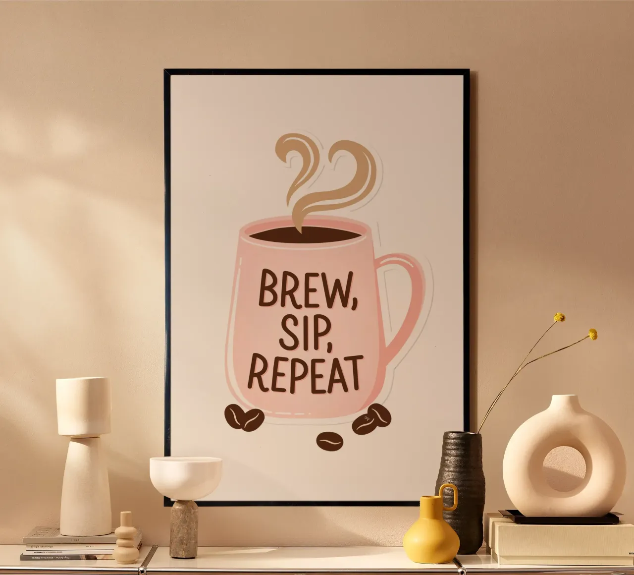 Tazza da caffè "Brew, Sip, Repeat". poster da Martina