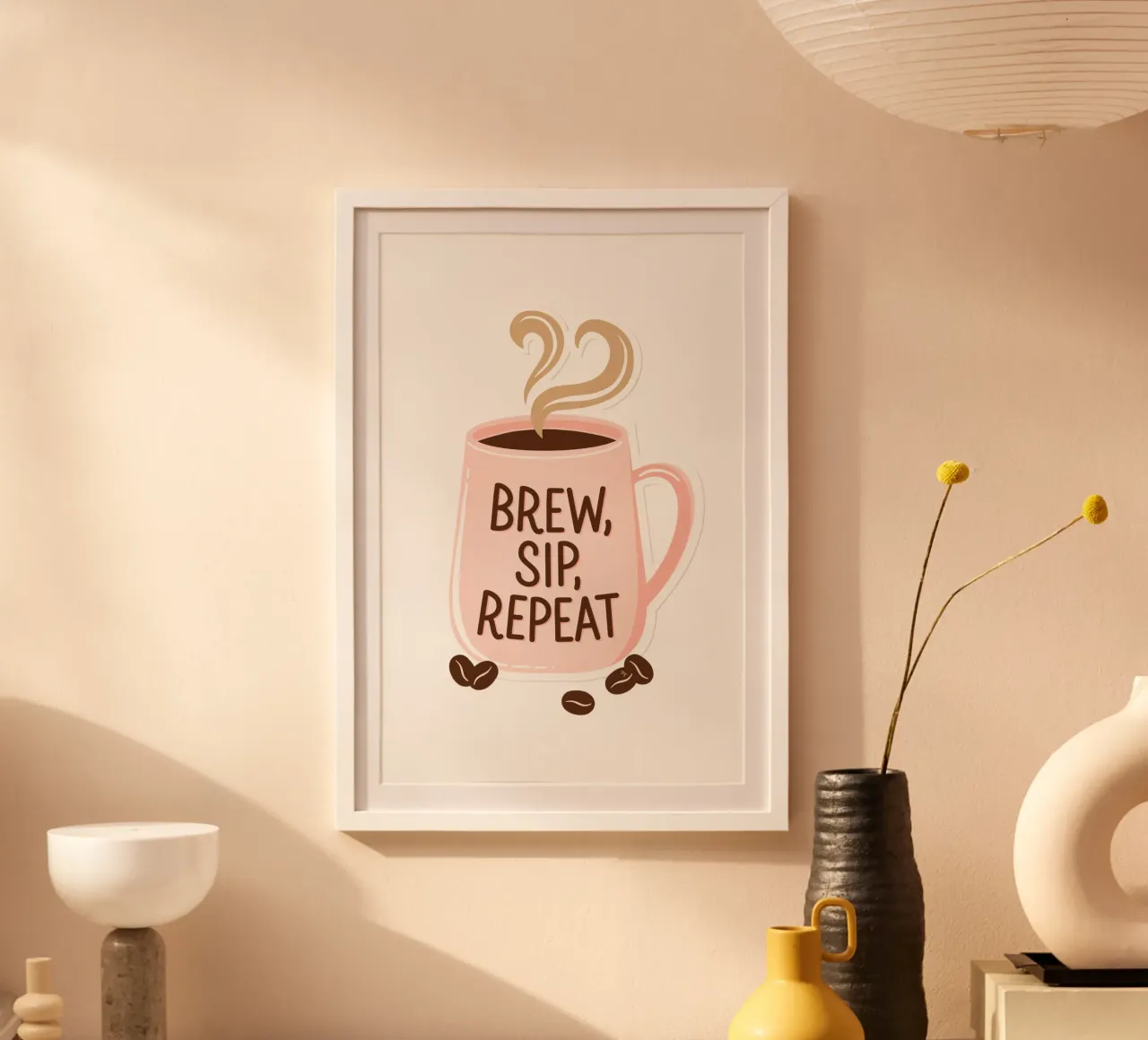 Tazza da caffè "Brew, Sip, Repeat". poster da Martina