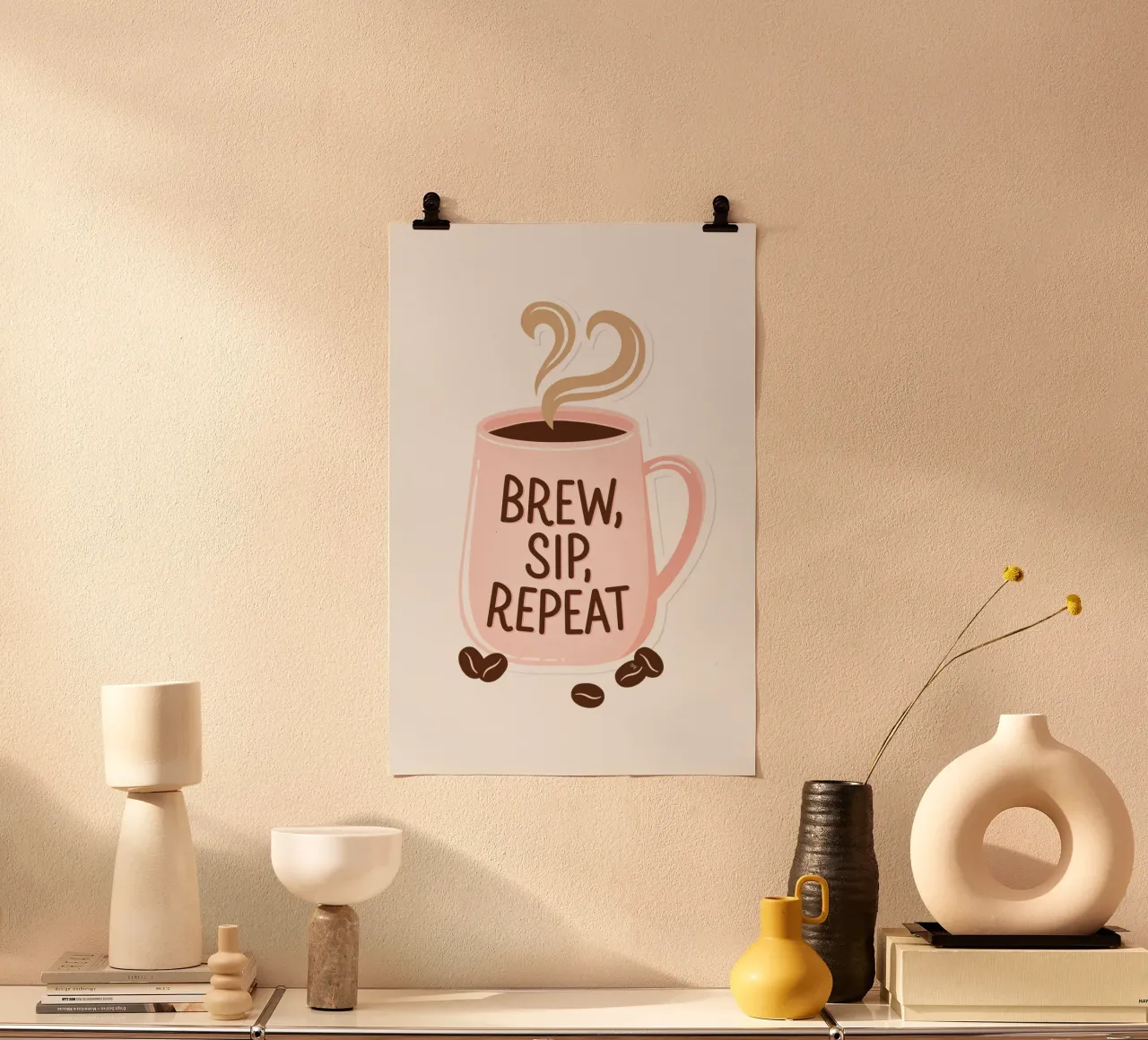 Tazza da caffè "Brew, Sip, Repeat". poster da Martina