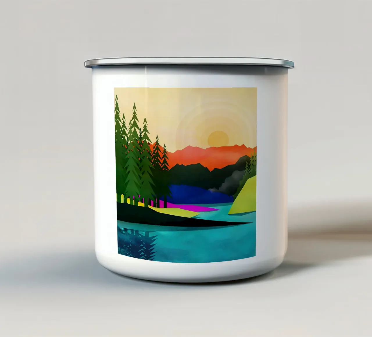 Setting Sun near the Peaceful River tazza in smalto da Lynn Janet