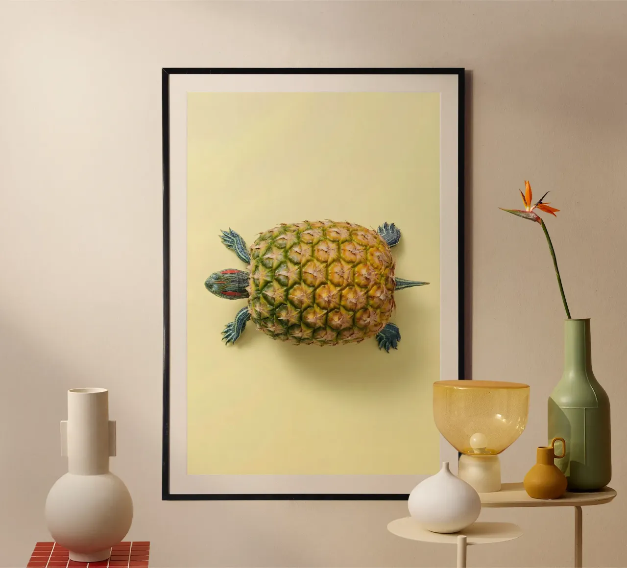 Pineapple Turtle Art – Fun Fruit Animal Hybrid Illustration Poster von Fruit Fusion Creatures