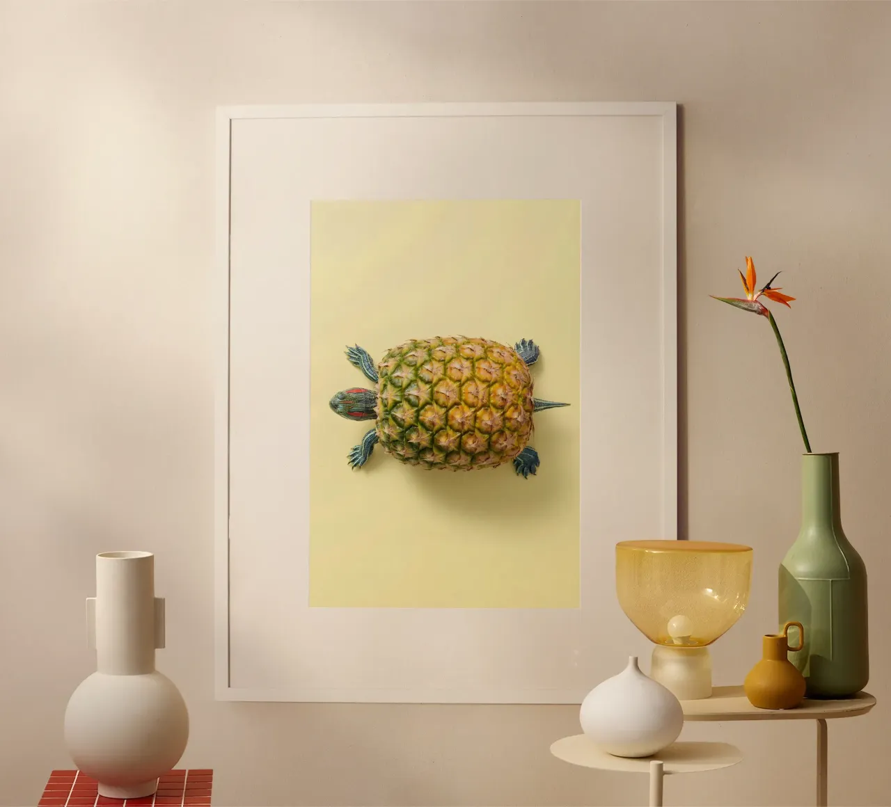 Pineapple Turtle Art – Fun Fruit Animal Hybrid Illustration Poster von Fruit Fusion Creatures