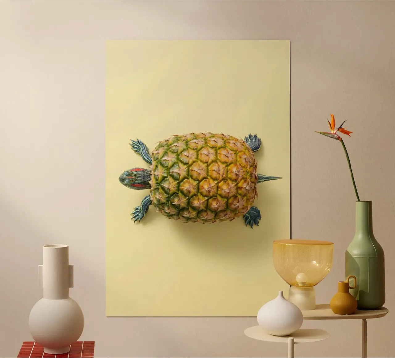Pineapple Turtle Art – Fun Fruit Animal Hybrid Illustration Poster von Fruit Fusion Creatures