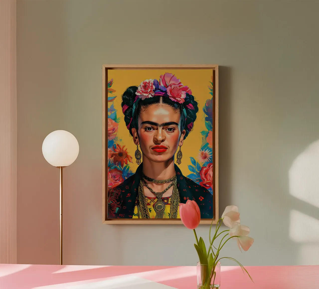 Frida Kahlo "Resilient Colors" tela con Cornice a cassetta da Fantasias Florales