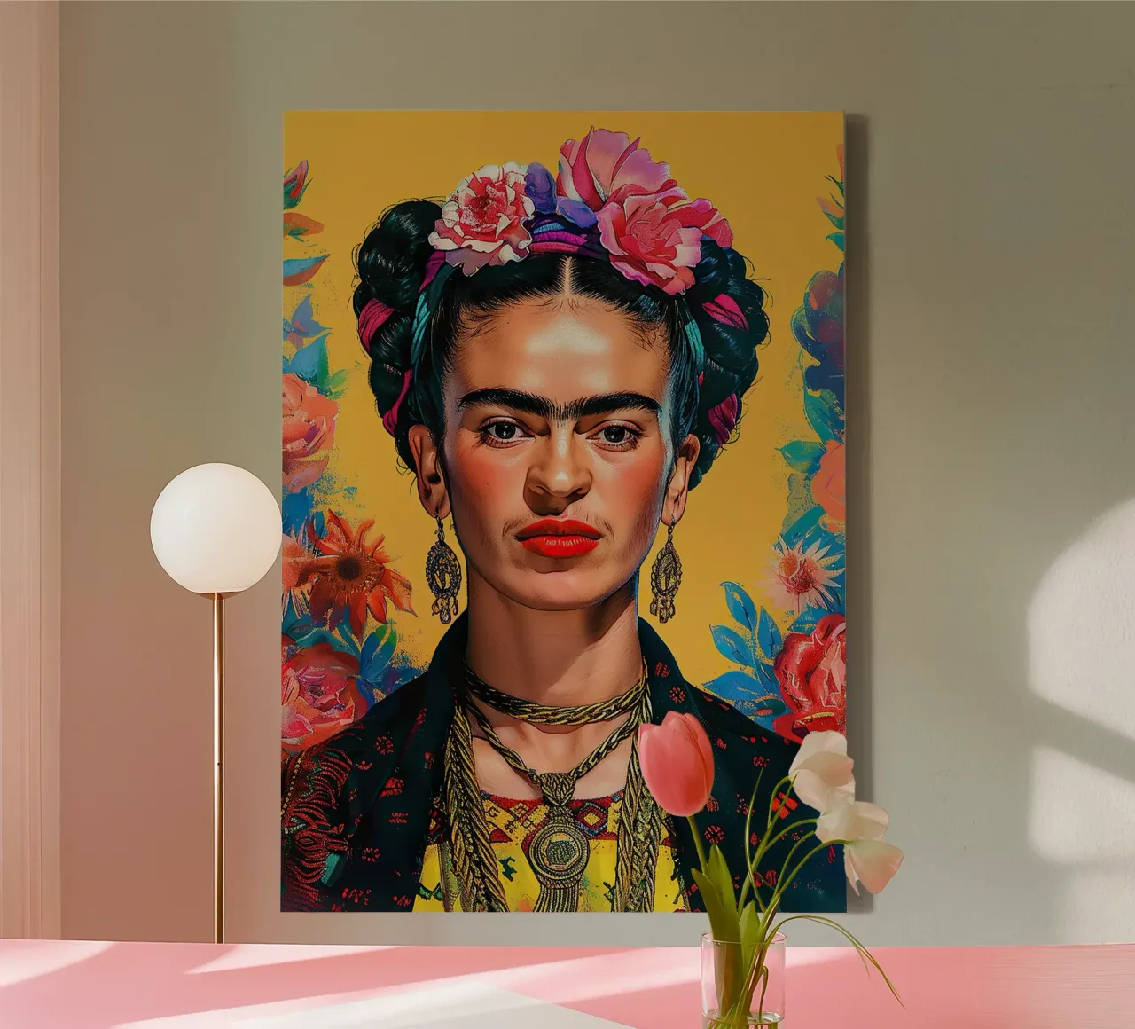 Frida Kahlo "Resilient Colors" tela con Cornice a cassetta da Fantasias Florales