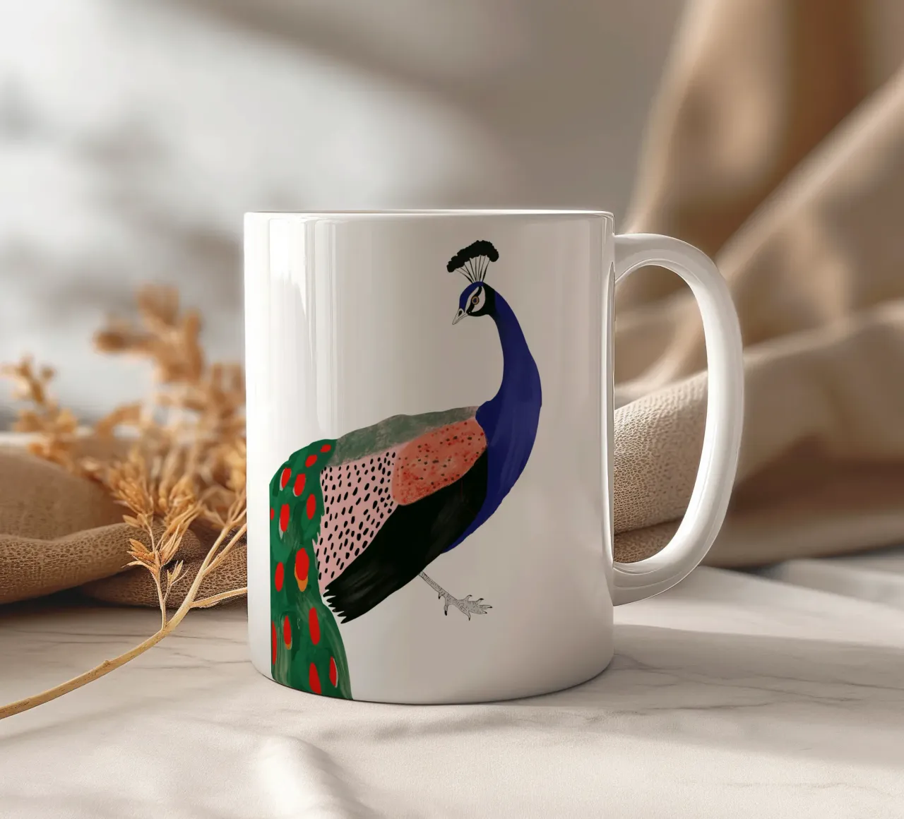 Beautiful Peacock Sticker, Apparel ceramic mug by ArtsySesta