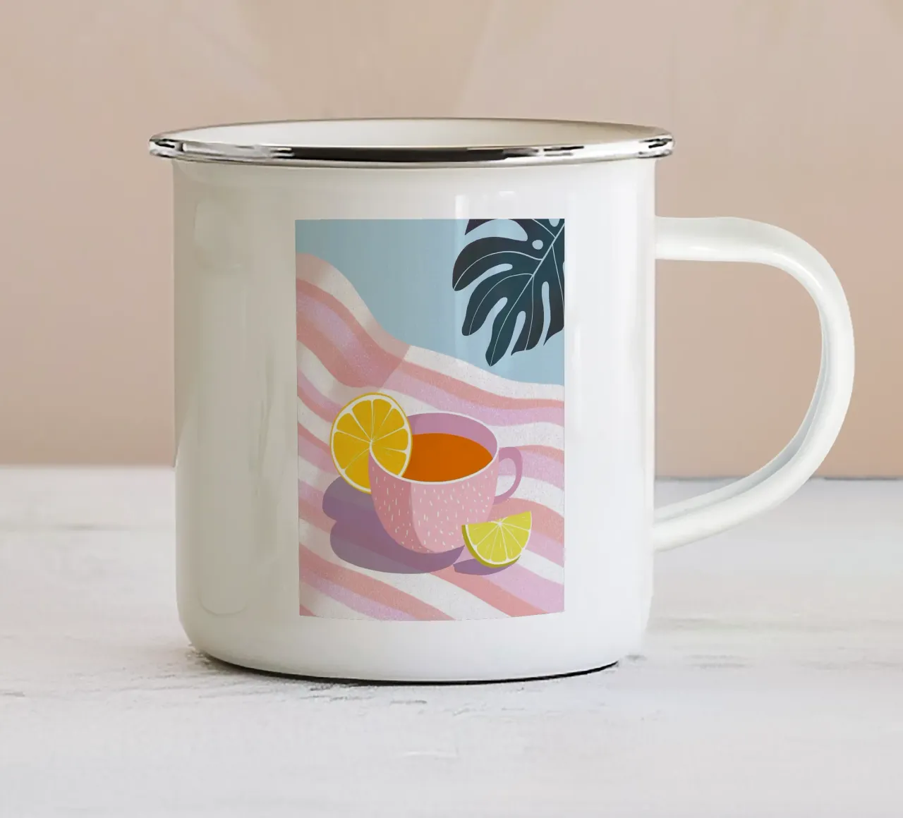 Citrus Tea & Monstera tazza in smalto da Vibrant Berry Studio