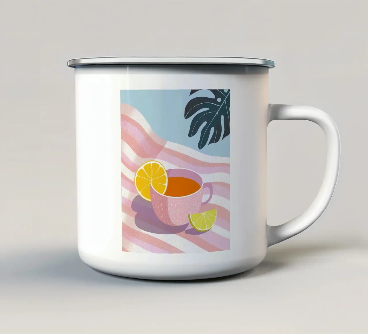 Citrus Tea & Monstera tazza in smalto da Vibrant Berry Studio