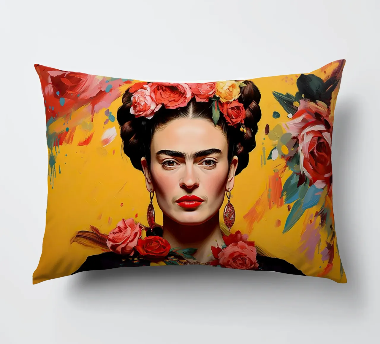 Frida Kahlo "Passion Unleashed" decorative cushion by Fantasias Florales