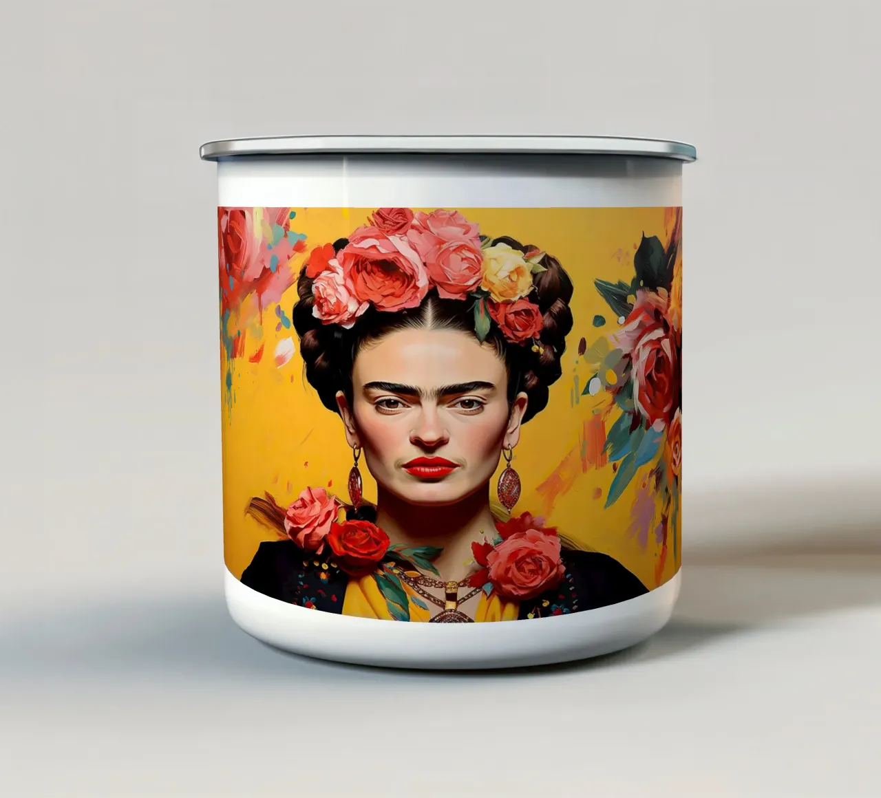 Frida Kahlo "Passion Unleashed" tazza in smalto da Fantasias Florales
