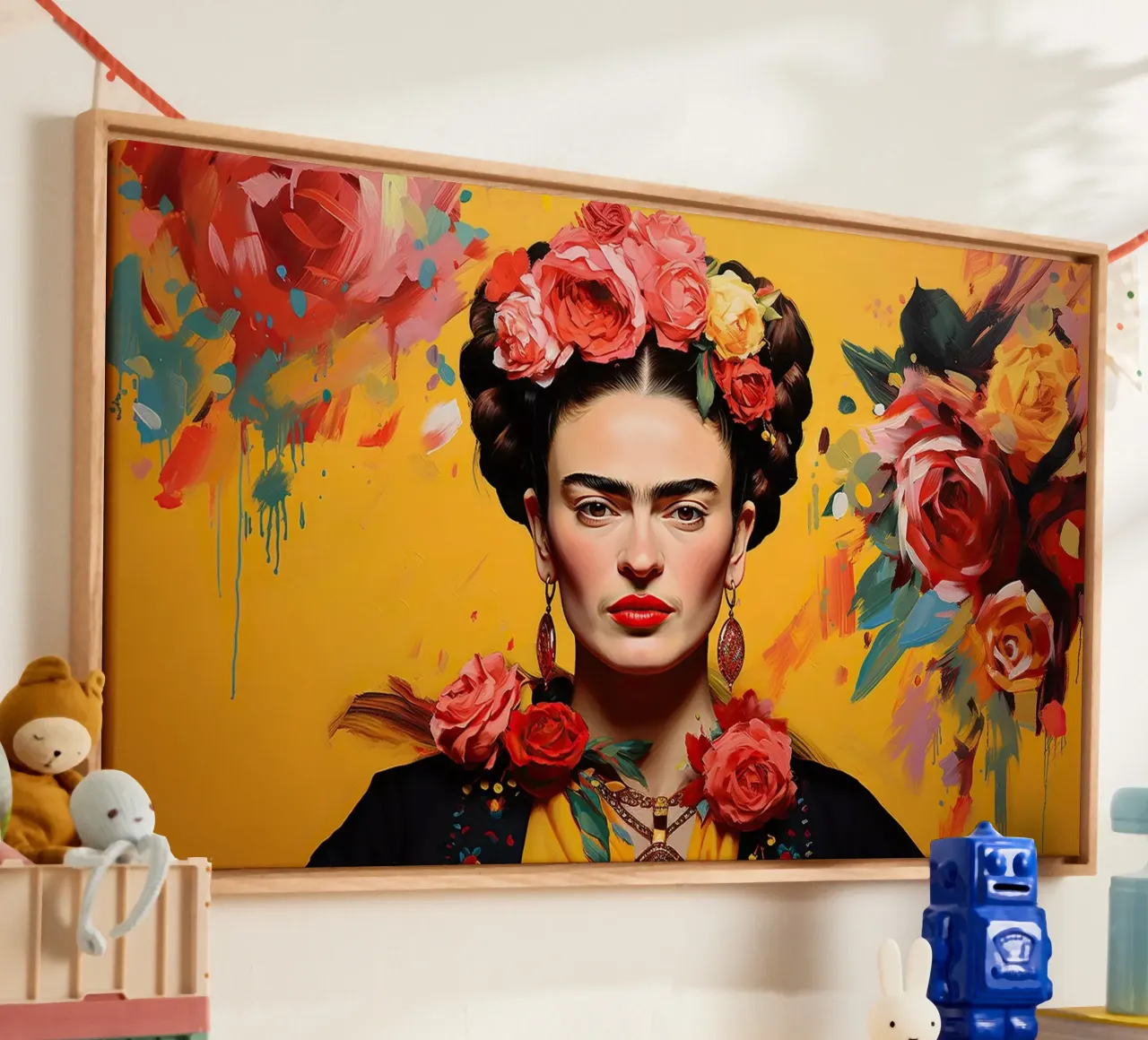 Frida Kahlo "Passion Unleashed" tela con Cornice a cassetta da Fantasias Florales