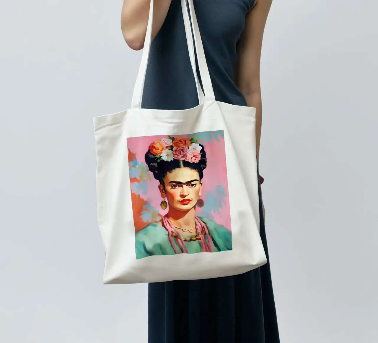 Frida Kahlo "Art of the Fearless" borsa in juta da Fantasias Florales