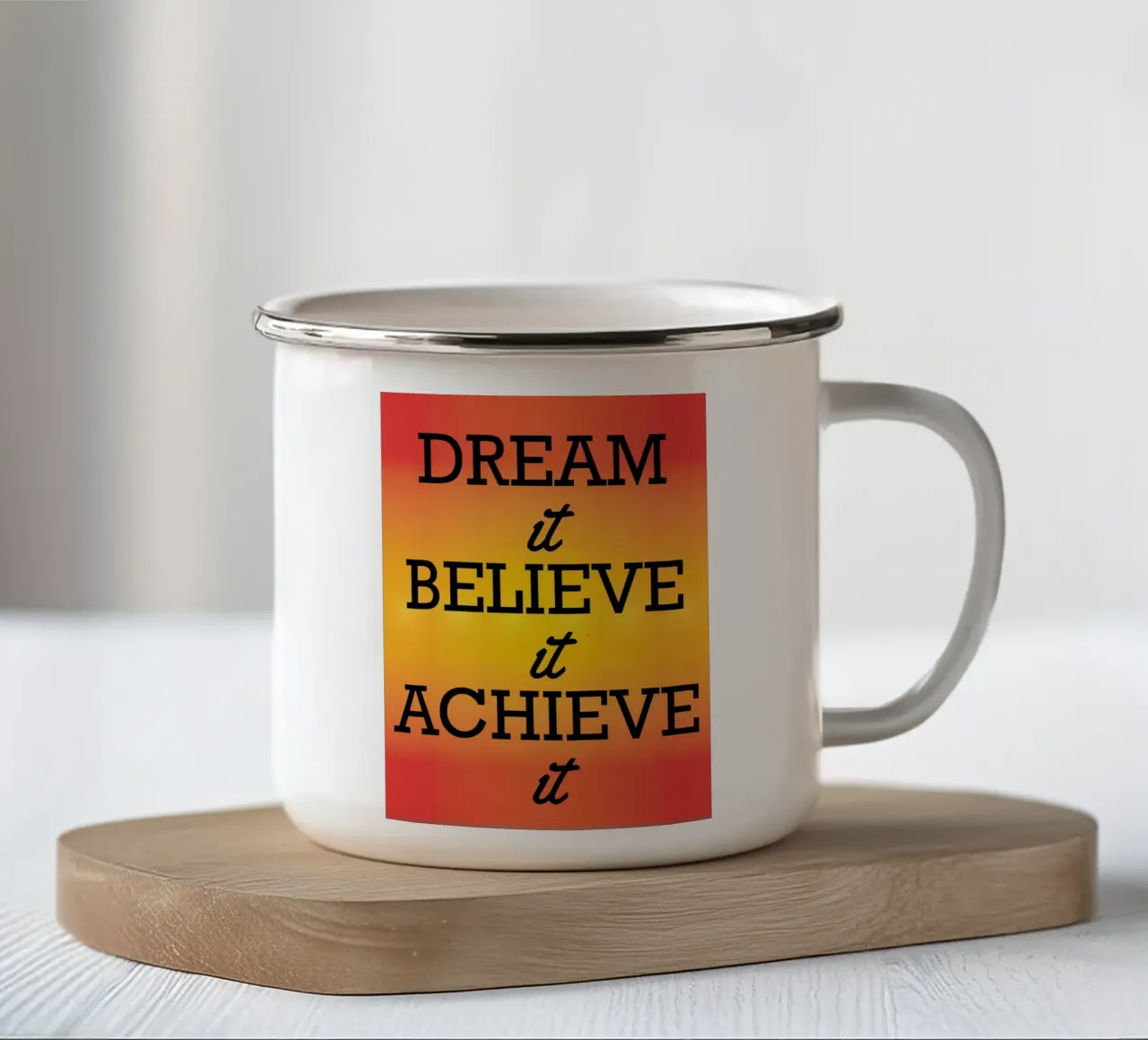 sognare, credere, realizzare tazza in smalto da the gendels